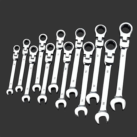 Heavy Duty Spanner Set With Ratchet Wrenches 12 Piece Universal Car Repair Tools Kit Anti Rust Chrome Plated Finish Grips Tight In Small Spaces