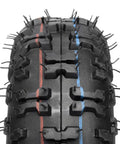 Close-up of the tread pattern on a 2 Pack 4.10-4 410-4 4.10/3.50-4 Inner Tube for Lawn Mowers, Wheelbarrows, Hand Trucks, Go Karts, Garden Tillers and Snow Blowers.