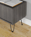 Mid-century modern table with 16 Inch Hairpin Table Legs Set 3/8 Inch Solid Steel Black With Rubber Floor Protectors visible.