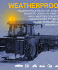 Built Tough 30 Led Amber Strobe Light 30w Roof Beacon For Forklift Mower Atv Truck 4 Pack mounted on tractor during snow.