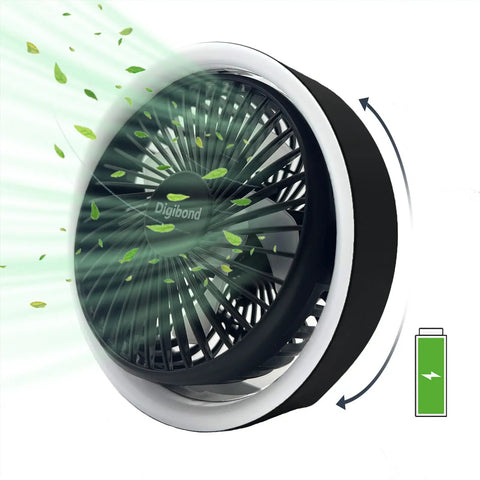 Ultra Quiet 5.3 Inch Desk Fan Portable USB Powered With 2000mAh Battery 3 Speeds Night Light Built In Hook 180 Degree Adjustable