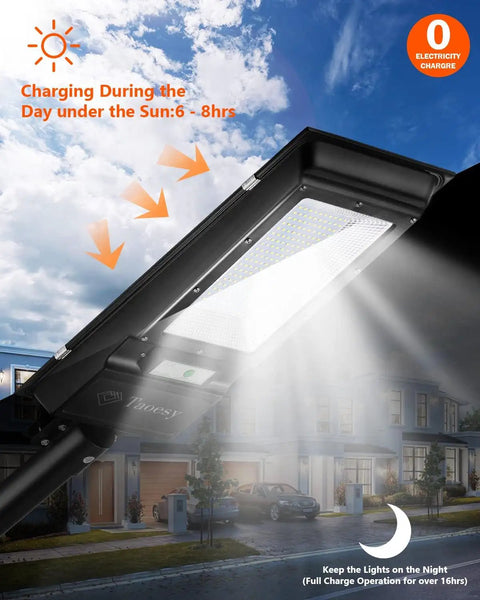 800W Solar Street Lights Outdoor With 60000LM Motion Sensor And Remote Dusk To Dawn IP65 Waterproof Flood Light charging in sun