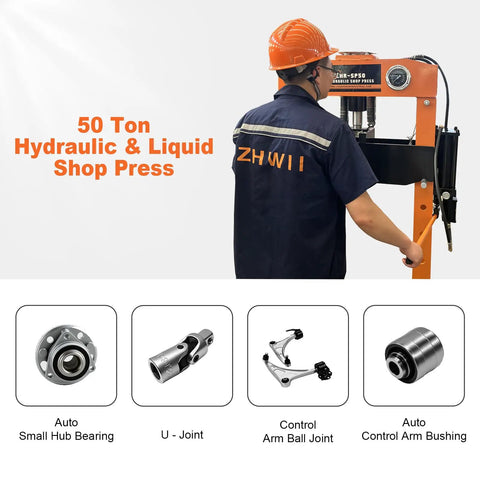 Pro Grade 50 Ton Hydraulic Shop Press With Floor Plates For Garage Pros Heavy Duty H Frame Smooth Dual Action Hydraulic Cylinder.