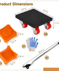 Heavy Duty Furniture Moving Tool Set With Roller Sliders For Easy Lift 360 Degrees Rotation Wheels Included Heavy Gloves dimensions and components