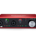 Scarlett 4i4 3rd Gen USB Audio Interface For Recording Songwriting And Streaming with studio controls and inputs on front view