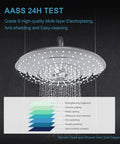 Showerhead with chromed surface showing water flow, focus on durability and finish, compatible with 24 Inch Chrome Shower Arm With Flange.
