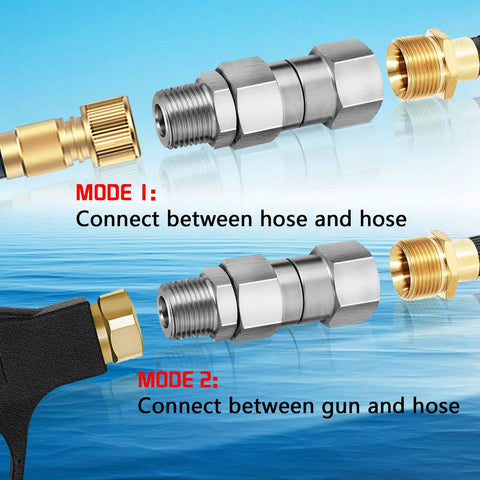 Three Eighth NPT Pressure Washer Swivel Fitting Anti Twist Connector 360 Degree Stainless Steel Male To Female For Hose And Gun Kink Free Joint Two Pack connecting hose to gun