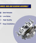 Beefed-Up Front Wheel Bearing And Hub Assembly 950-004 For Toyota 4Runner 2003 To 2019, FJ Cruiser 2007 To 2009, And Tacoma 2005 To 2019, 6 Lug With ABS, Front Axle Hub Replacement image shows front wheel hub and bearing assembly with 6 lugs and ABS features.
