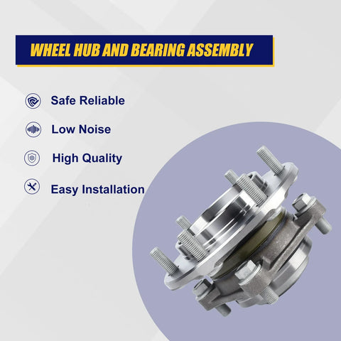 Beefed-Up Front Wheel Bearing And Hub Assembly 950-004 For Toyota 4Runner 2003 To 2019, FJ Cruiser 2007 To 2009, And Tacoma 2005 To 2019, 6 Lug With ABS, Front Axle Hub Replacement image shows front wheel hub and bearing assembly with 6 lugs and ABS features.