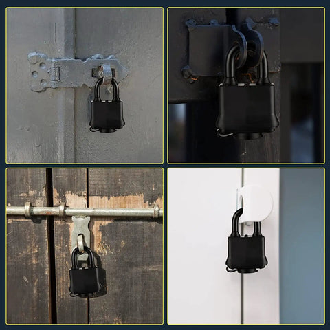 12 Pack Weatherproof Padlocks With Keys Keyed Alike Heavy Duty Outdoor Locks showcasing usage on various gates and doors