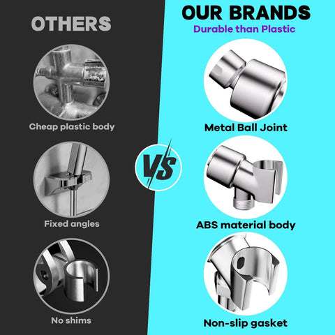 Adjustable Shower Head Holder For Handheld Showers With 360 Degree Swivel Ball Joint Chrome ABS Bracket Mount For Shower Arm And Hose Durable No Fuss Install Premium Build Quality, chrome ABS holder with metal ball joint