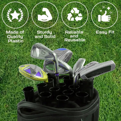 14 Pack Golf Club Pro Grade Protection Tubes 34 Inch Length With 1.5 Inch And 1.25 Inch Inner Diameters in bag with clubs
