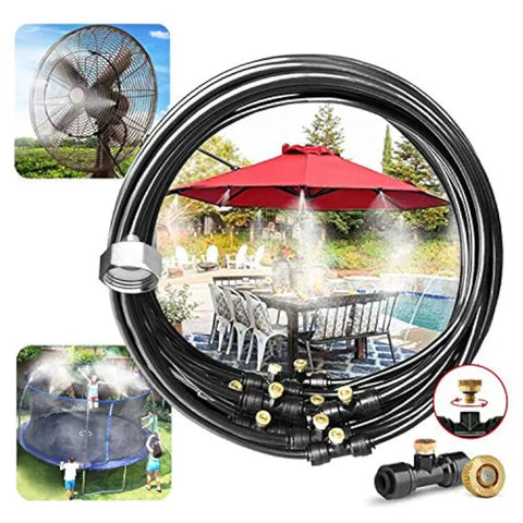 All In One 75 Foot Misting System With 27 Brass Nozzles And Brass Three Quarters Inch NPT Adapter For Outdoor Cooling