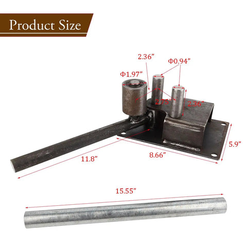 Detailed view of Heavy Duty Manual Rebar Bender For Steel Rods 4 To 14Mm Deformed Rod Folding Machine with size measurements.