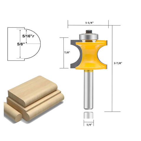 Bullnose Router Bit Set One Quarter Inch Shank, Five Piece Half Round Bearing Woodworking Cutter For Cabinets Doors Rails And Stiles Radius One Eighth Inch Three Sixteenth Inch One Quarter Inch Five Sixteenth Inch CNC Tool