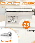 25 Pack Real Deal Soft Close Cabinet Dampers With Slick Self Closing Silicone Bumpers To Shut Kitchen Cupboards And Bedroom Wardrobes Smooth Without Any Loud Door Slams Once And For All, showing damper and screw.