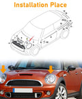 Diagram and photo of MINI Cooper Headlight Trim Ring Kit 2007-2013 R55 R56 R57 Dope Chrome Bezel Pair installation