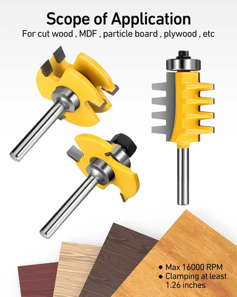 One Quarter Inch Shank Tongue And Groove Router Bits Set And Reversible Finger Joint Router Bit Three Pack Pro Grade