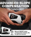 Hands holding Dope Golf Rangefinder With Slope Compensation And Magnetic Mount, 7X Magnification in black and white design