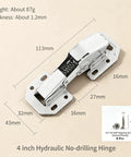 Soft Close Hidden Surface Mount Cabinet Hinges No Pre Drilled 8 Pack, shown with dimensions and screw set.