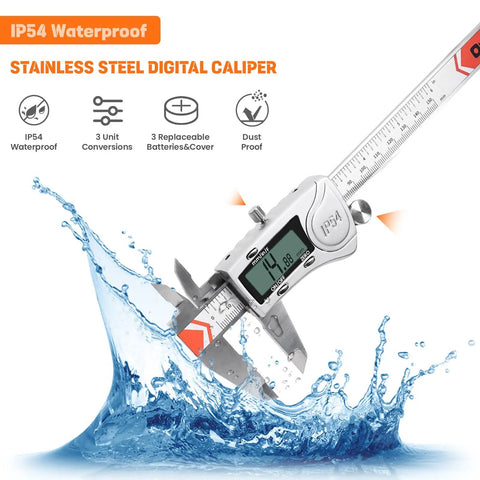 Digital Caliper Built Tough IP54 Waterproof All Stainless Steel With 3 Batteries And Extra Cover Vernier Micrometer Caliper