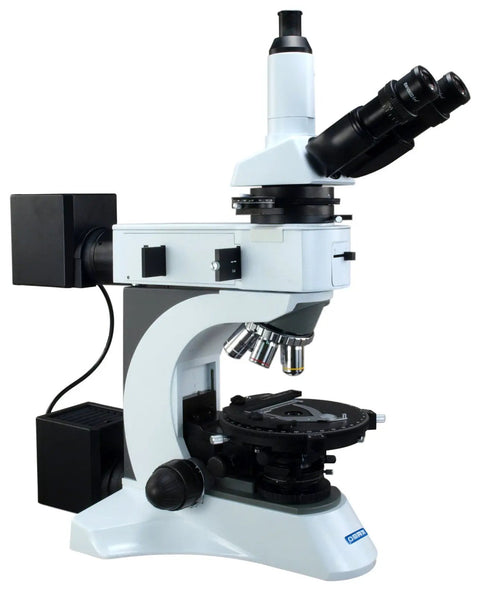 Infinity Trinocular Polarizing Metallurgical Microscope With 50X To 1000X Magnification Reticle Eyepieces Plan Infinity Achromatic Objectives High Eyepoint 10X Eyepieces Crosshair Grids Ideal For Metalworking Pro Grade Materials Analysis, white metal microscope with trinocular head
