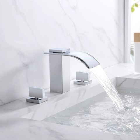 Waterfall 8 Inch Widespread Bathroom Sink Faucet Three Hole Chrome Finish With Solid Brass Valve Easy Install Built To Last