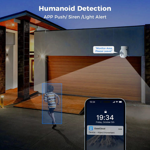 Wireless Outdoor Security Camera With 3MP Color Night Vision, WiFi Home Surveillance, Pan Tilt 360 Degrees, Motion Detection, Siren, Light Alarm, 2 Way Audio, IP66 Weatherproof, Alexa Compatible