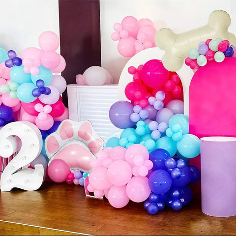 Doggo Approved Paw Print Party Balloon Kit With Pink Teal Purple Hot Pink Paw Print Balloons And Bone Foil Balloon For Girls