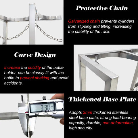 Heavy Duty Stainless Steel Gas Cylinder Storage Rack With Secure Fixed Holder And Protective Chain details.