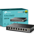 8 Port Gigabit Ethernet Switch With No Fuss Setup And Easy Smart Management shown with packaging and metal case