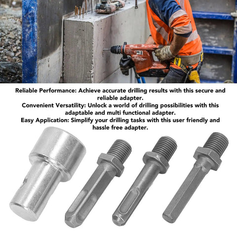 Auger Drill Bit Adapter 1 To 3 Connector For Ice Augers Carbon Steel Round Chuck With 2 Slots 10Mm Shank To 1/2 Inch Threaded Adapter Garden Auger Connector Drill Tool Accessory shown with interchangeable steel bits.