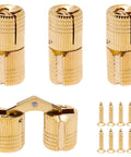 Brass Barrel Hidden Cabinet Hinges 12mm Diameter 180 Degree Opening Concealed Hardware Four Pack Durable Solid Brass With Links