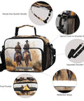 North American Desert Cowboy Insulated Lunch Bag with buckle handle, detachable shoulder strap, and cowboy print design