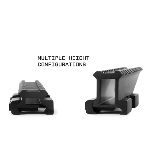 Shrapnel Extended Picatinny Riser Mount with Recoil Stop Base, multiple height options, 17 Slot 7 Inch Rail extension, low profile