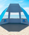 Portable Beach Tent For 3 To 7 People, UPF 50 Plus Sun Shelter set up on sandy beach with open windows