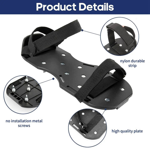 Self Leveling Cement Tool Kit With Spike Roller For Self Leveling Floors featuring spiked shoes with nylon straps and metal screws.