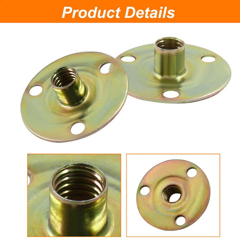 Heavy Duty Furniture Leg Mounting Plates 4 Pack Beefy T Nut Brackets With M4 Screws And Grip Tight Pads showing two metal flanges.