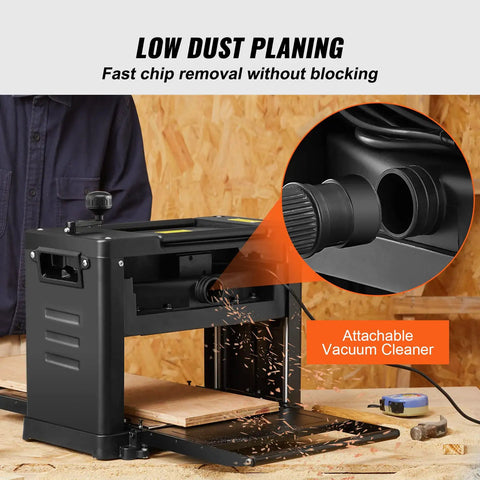 Heavy Duty Benchtop Wood Planer With A 13 Inch Worktable And 15 Amp Motor for low dust planning and fast chip removal.