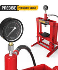 10 Ton Hydraulic Shop Press With Pressure Gauge And Press Plates, H Frame Benchtop Design, Adjustable Working Table Height, Red