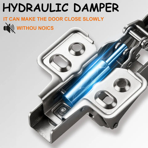 No Drama Heavy Duty Soft Close 180 Degree Concealed Adjustable Cabinet Hinges 2 Pack full overlay with hydraulic damper detail.