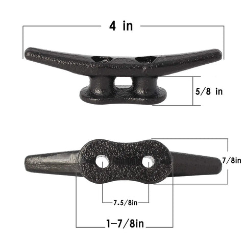 Dimensions of Heavy Duty 4 Inch Black Dock Cleats With Hardware 4 Pack For Piers And Decks Ideal For Tying Up Boats Rustproof