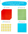 131-Piece Jumbo Magnetic Base Ten Blocks Set For Math Place Value, Counting Blocks, Red cube, Green rods, Yellow ones, Blue flats