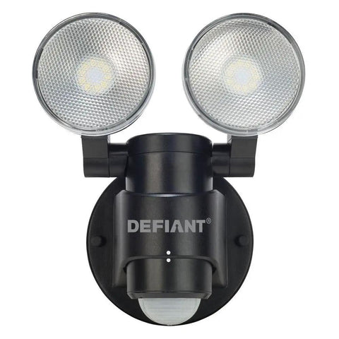 Front view of Two Head LED Outdoor Motion Activated Flood Light In Black, 180 Degree Coverage, 1100 Lumens, Easy Wall Mount Install