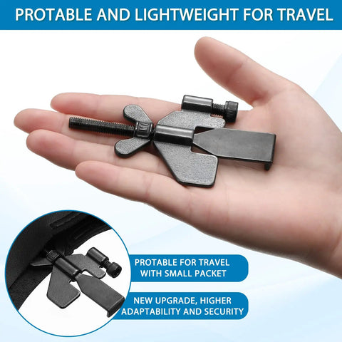 Heavy Duty 3 in 1 Travel Door Lock Kit for Privacy and Home Security shown in hand, compact design.
