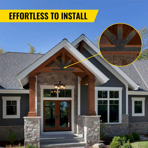 House with Beefed Up Heavy Duty Black Powder Coated Gable Plate And 12 By 12 Pitch Gable Bracket Set installed on front gable