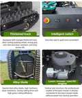 Remote Control RC Lawn Mower With Tracks For Slopes And Rough Terrain, showing thickened track and intelligent switch.