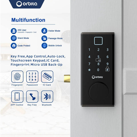 Touchscreen Smart Door Lock With Six In One Unlocking Fingerprint Scanner Anti Peep Password IC Card Bluetooth App Control