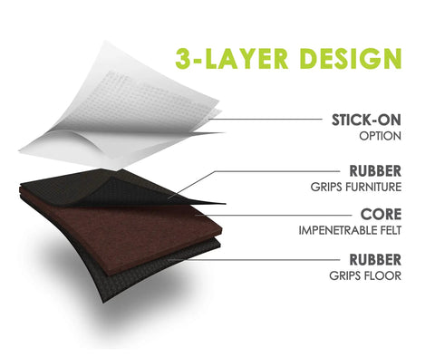 Non Slip GorillaPads 2 Inch Square Furniture Pads Grippers Set Of 8 Black Leg Floor Protectors 3-layer design diagram