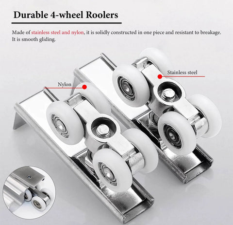 Heavy Duty Double Track Barn Door Hardware Kit With 4 Rollers For Wardrobe Or Bifold Doors Champagne Finish 220cm Rail Supports Up